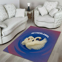 Netherlands Area Rug with Swan Couple Graphic and Dutch Flag in Gradient Red and Blue Design - Wonder Print Shop