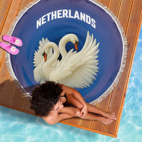 Netherlands Beach Blanket with Swan Couple Graphic and Dutch Flag in Gradient Red and Blue Design - Wonder Print Shop