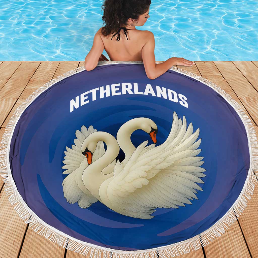 Netherlands Beach Blanket with Swan Couple Graphic and Dutch Flag in Gradient Red and Blue Design - Wonder Print Shop