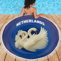 Netherlands Beach Blanket with Swan Couple Graphic and Dutch Flag in Gradient Red and Blue Design - Wonder Print Shop