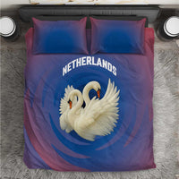 Netherlands Bedding Set with Swan Couple Graphic and Dutch Flag in Gradient Red and Blue Design - Wonder Print Shop