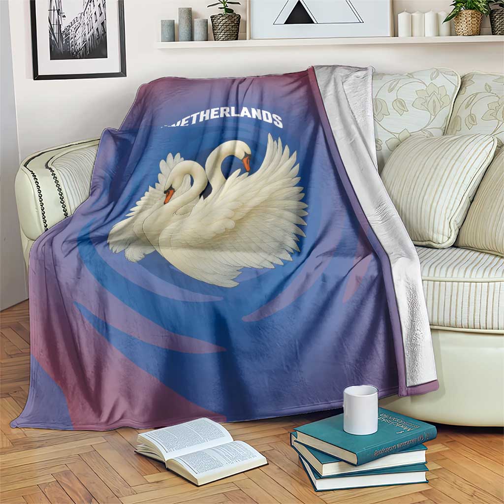 Netherlands Blanket with Swan Couple Graphic and Dutch Flag in Gradient Red and Blue Design - Wonder Print Shop