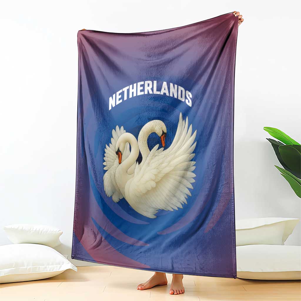 Netherlands Blanket with Swan Couple Graphic and Dutch Flag in Gradient Red and Blue Design - Wonder Print Shop