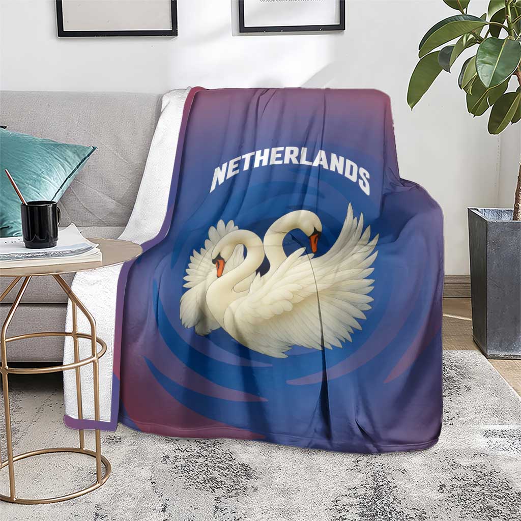 Netherlands Blanket with Swan Couple Graphic and Dutch Flag in Gradient Red and Blue Design - Wonder Print Shop