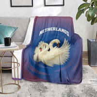 Netherlands Blanket with Swan Couple Graphic and Dutch Flag in Gradient Red and Blue Design - Wonder Print Shop