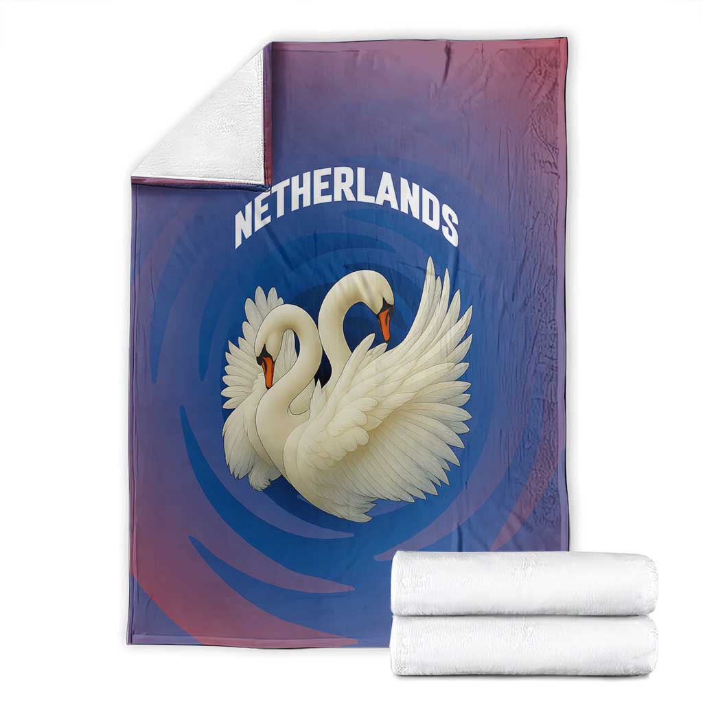 Netherlands Blanket with Swan Couple Graphic and Dutch Flag in Gradient Red and Blue Design - Wonder Print Shop