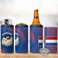 Netherlands 4 in 1 Can Cooler Tumbler with Swan Couple Graphic and Dutch Flag in Gradient Red and Blue Design - Wonder Print Shop