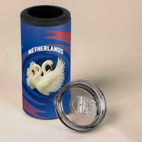 Netherlands 4 in 1 Can Cooler Tumbler with Swan Couple Graphic and Dutch Flag in Gradient Red and Blue Design - Wonder Print Shop