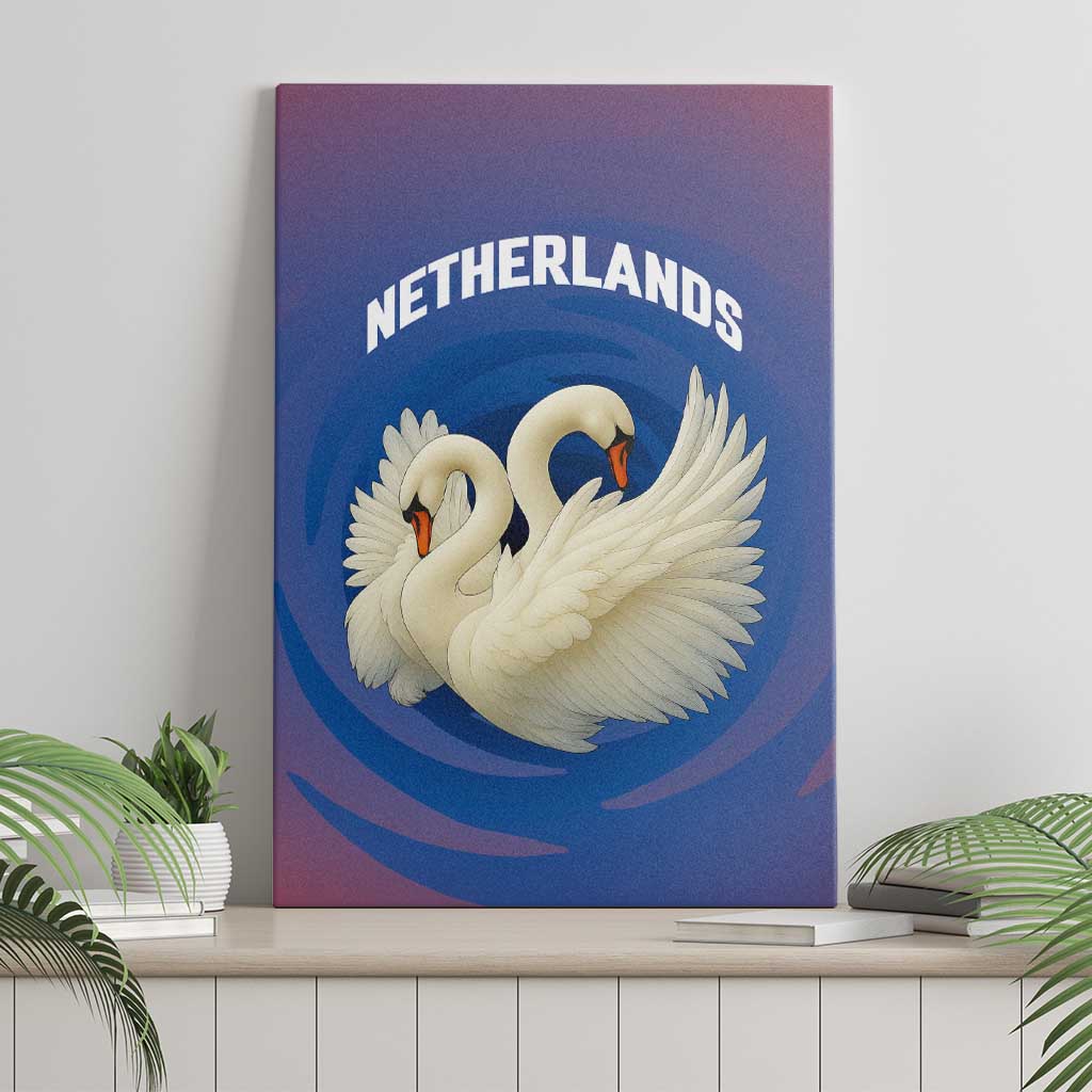 Netherlands Canvas Wall Art with Swan Couple Graphic and Dutch Flag in Gradient Red and Blue Design - Wonder Print Shop