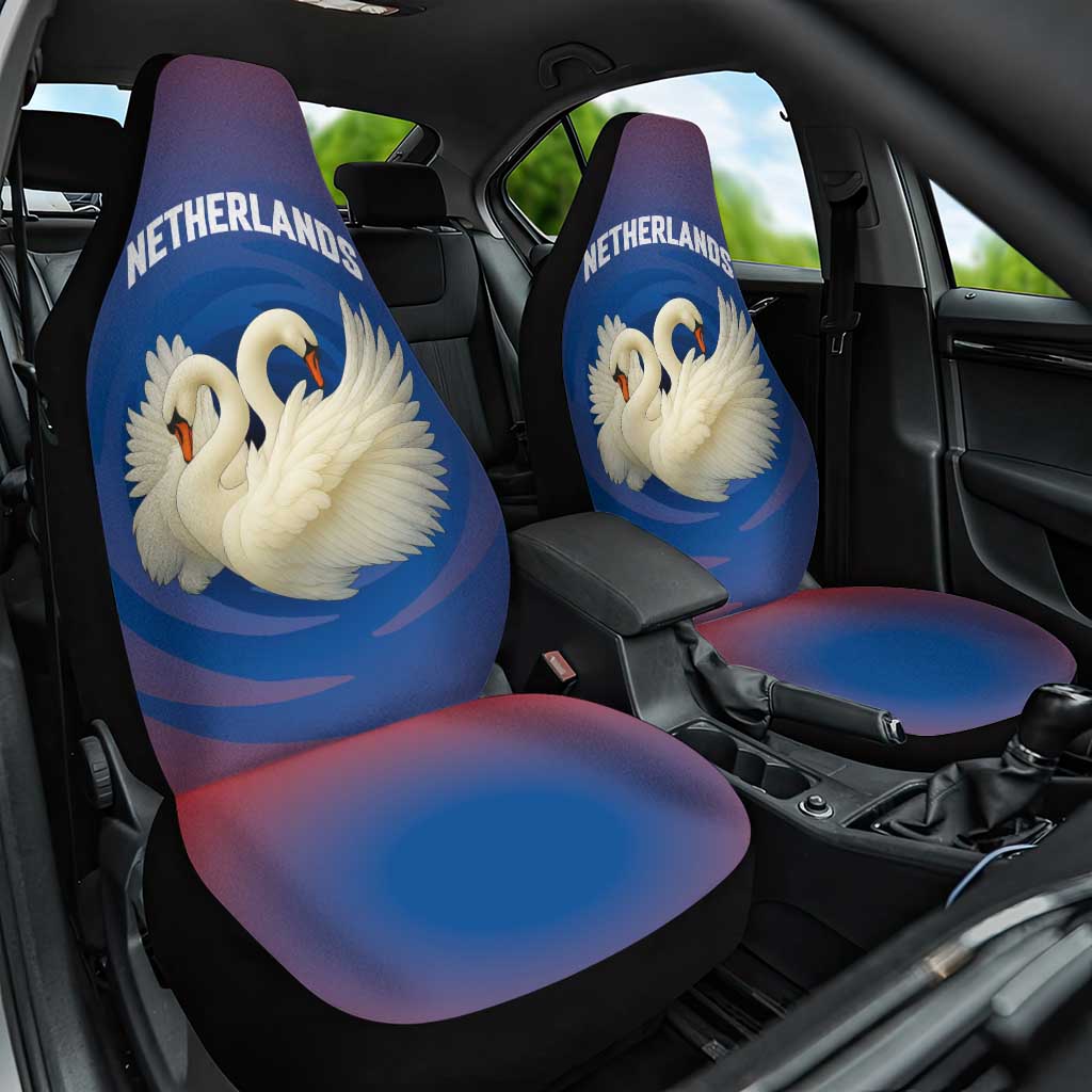 Netherlands Car Seat Cover with Swan Couple Graphic and Dutch Flag in Gradient Red and Blue Design - Wonder Print Shop