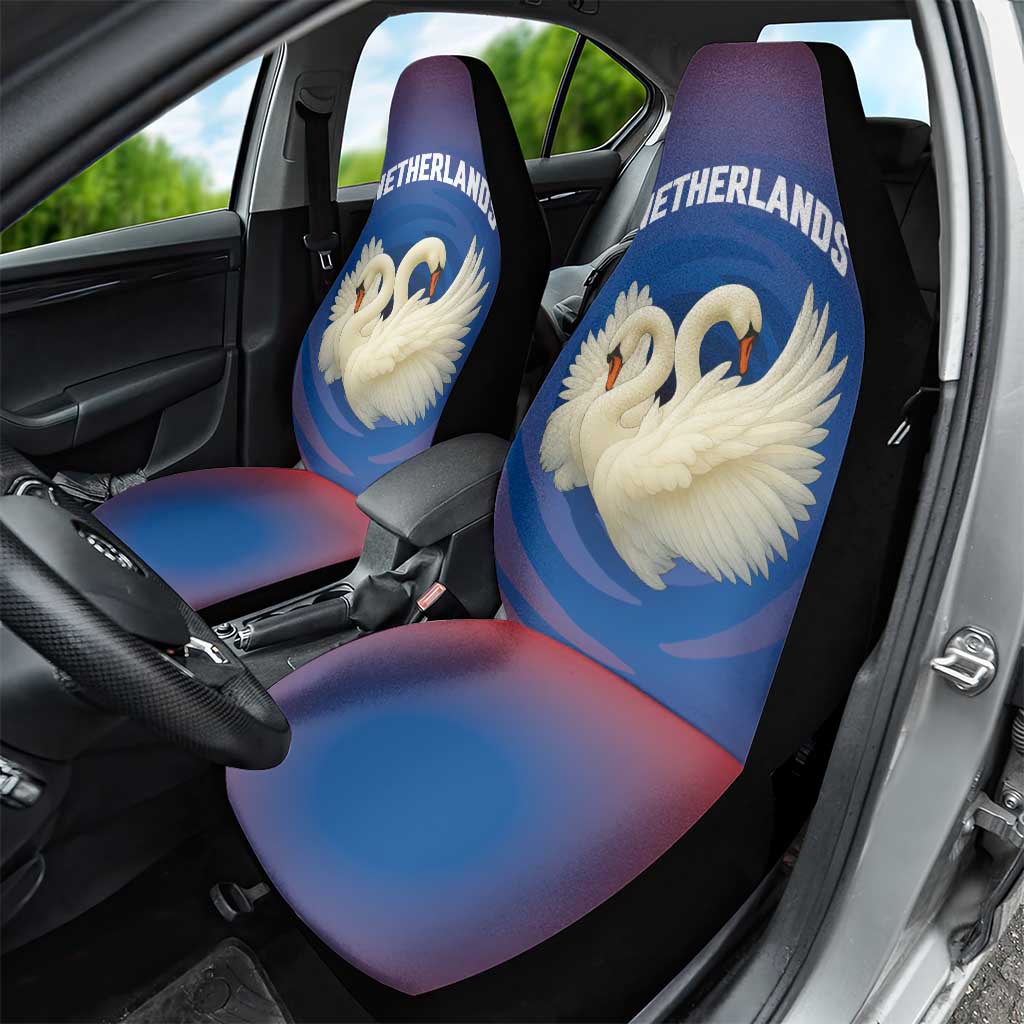 Netherlands Car Seat Cover with Swan Couple Graphic and Dutch Flag in Gradient Red and Blue Design - Wonder Print Shop