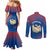 Netherlands Couples Matching Mermaid Dress and Long Sleeve Button Shirt with Swan Couple Graphic and Dutch Flag in Gradient Red and Blue Design - Wonder Print Shop