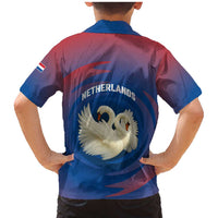 Netherlands Family Matching Mermaid Dress and Hawaiian Shirt with Swan Couple Graphic and Dutch Flag in Gradient Red and Blue Design - Wonder Print Shop
