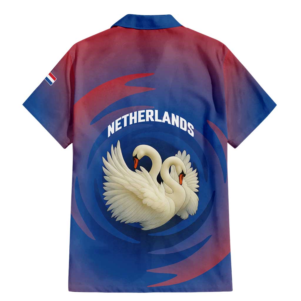Netherlands Family Matching Mermaid Dress and Hawaiian Shirt with Swan Couple Graphic and Dutch Flag in Gradient Red and Blue Design - Wonder Print Shop