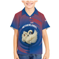 Netherlands Family Matching Mermaid Dress and Hawaiian Shirt with Swan Couple Graphic and Dutch Flag in Gradient Red and Blue Design - Wonder Print Shop