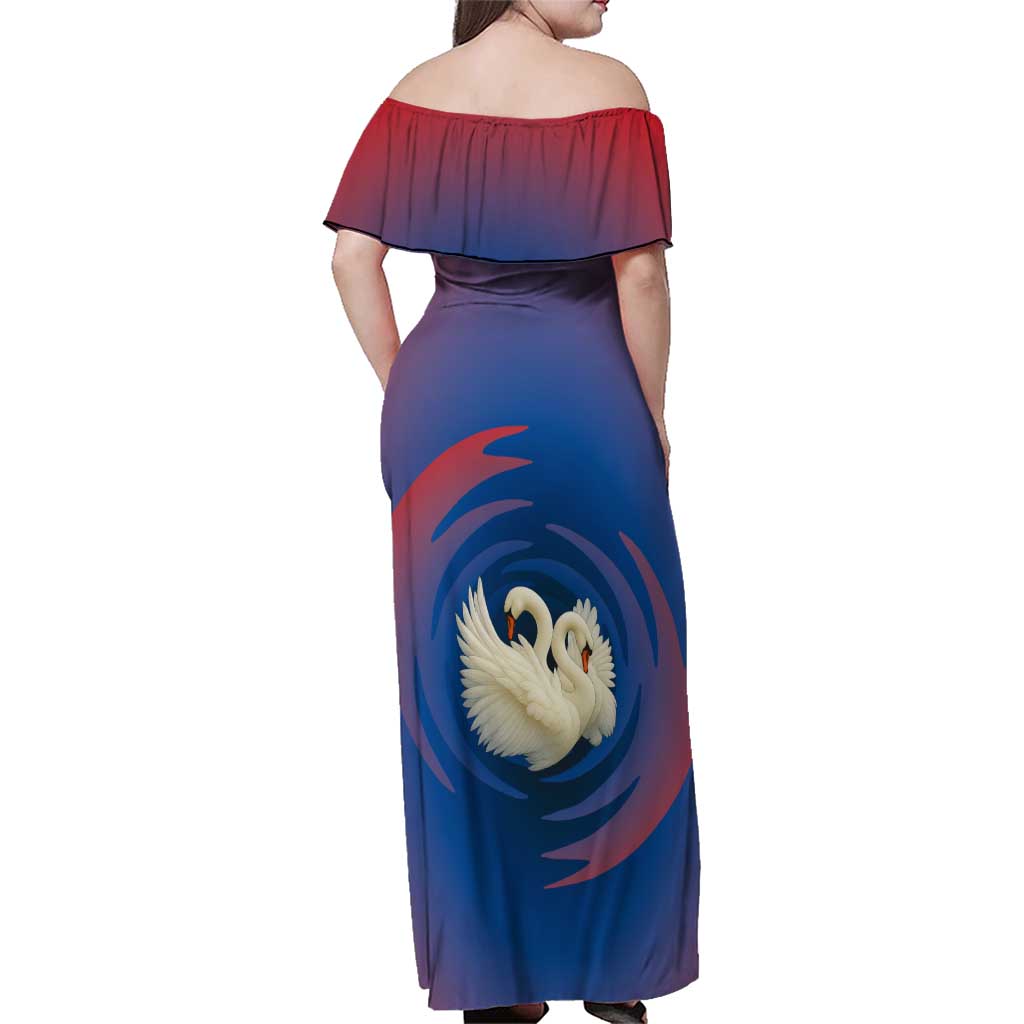 Netherlands Family Matching Off Shoulder Maxi Dress and Hawaiian Shirt with Swan Couple Graphic and Dutch Flag in Gradient Red and Blue Design - Wonder Print Shop