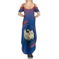 Netherlands Family Matching Summer Maxi Dress and Hawaiian Shirt with Swan Couple Graphic and Dutch Flag in Gradient Red and Blue Design - Wonder Print Shop