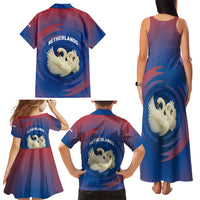 Netherlands Family Matching Tank Maxi Dress and Hawaiian Shirt with Swan Couple Graphic and Dutch Flag in Gradient Red and Blue Design - Wonder Print Shop