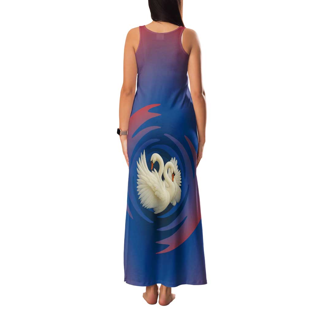 Netherlands Family Matching Tank Maxi Dress and Hawaiian Shirt with Swan Couple Graphic and Dutch Flag in Gradient Red and Blue Design - Wonder Print Shop