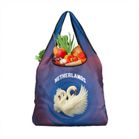 Netherlands Grocery Bag with Swan Couple Graphic and Dutch Flag in Gradient Red and Blue Design - Wonder Print Shop