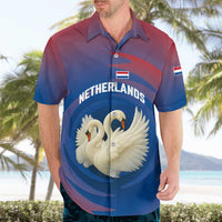 Netherlands Hawaiian Shirt with Swan Couple Graphic and Dutch Flag in Gradient Red and Blue Design - Wonder Print Shop