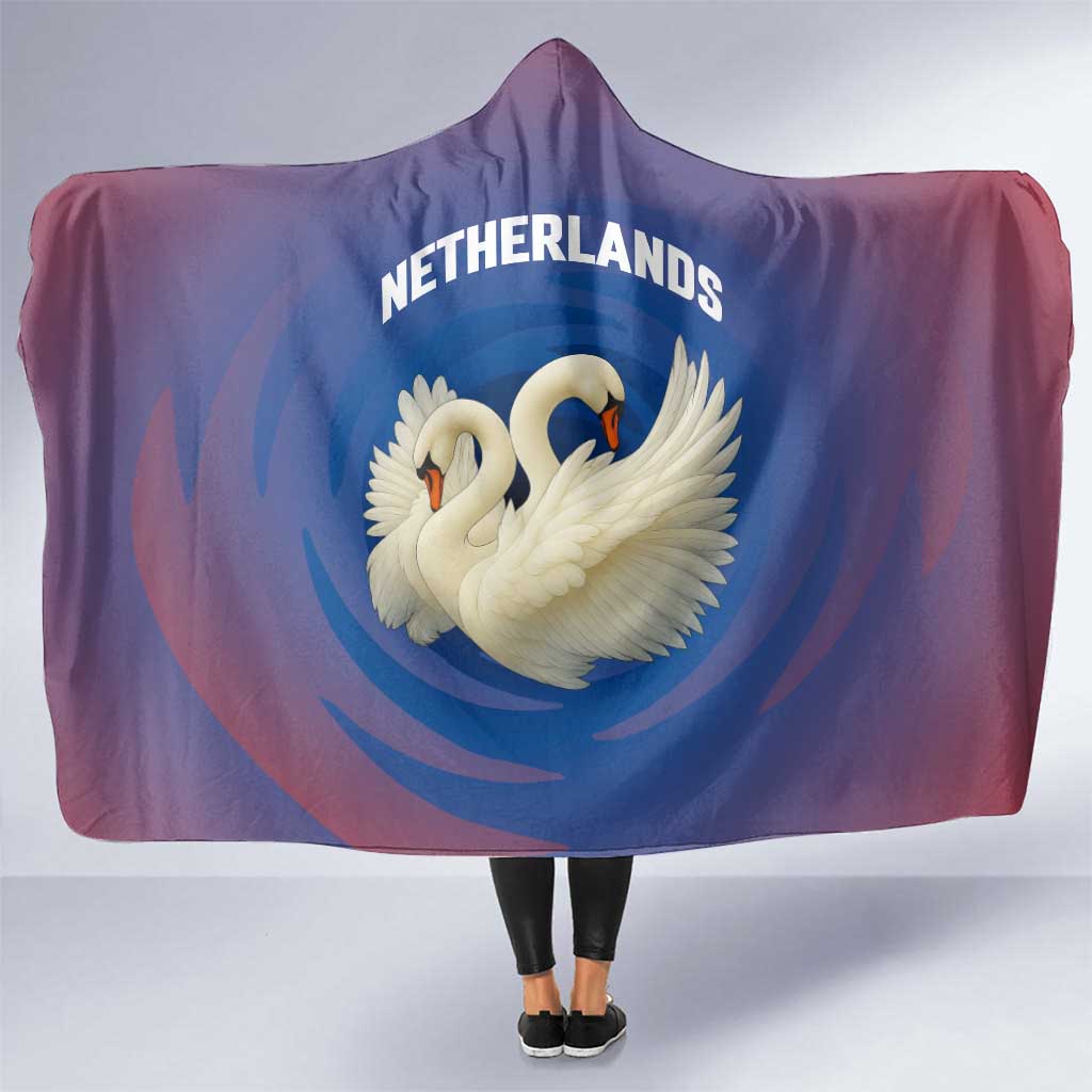 Netherlands Hooded Blanket with Swan Couple Graphic and Dutch Flag in Gradient Red and Blue Design - Wonder Print Shop