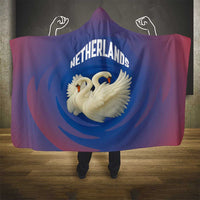 Netherlands Hooded Blanket with Swan Couple Graphic and Dutch Flag in Gradient Red and Blue Design - Wonder Print Shop