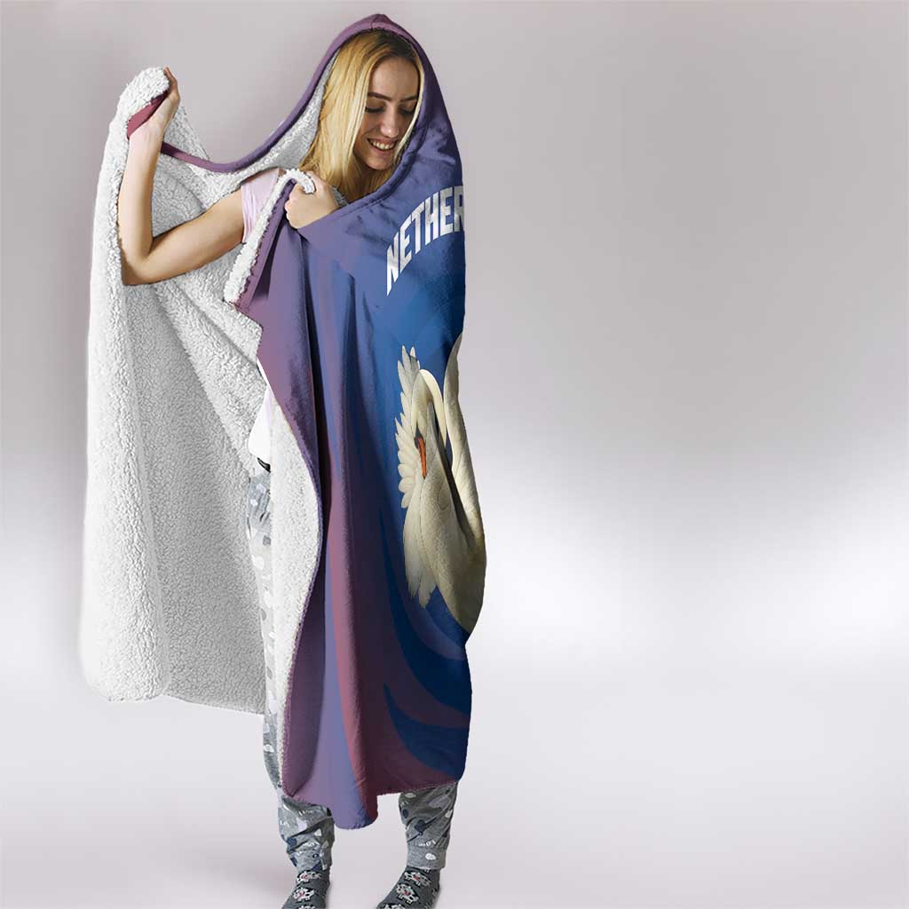 Netherlands Hooded Blanket with Swan Couple Graphic and Dutch Flag in Gradient Red and Blue Design - Wonder Print Shop