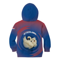 Netherlands Kid Hoodie with Swan Couple Graphic and Dutch Flag in Gradient Red and Blue Design - Wonder Print Shop