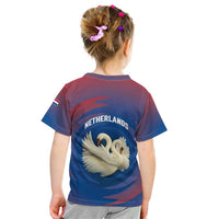 Netherlands Kid T Shirt with Swan Couple Graphic and Dutch Flag in Gradient Red and Blue Design - Wonder Print Shop