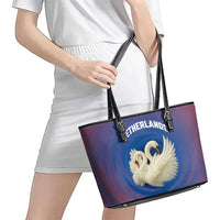 Netherlands Leather Tote Bag with Swan Couple Graphic and Dutch Flag in Gradient Red and Blue Design - Wonder Print Shop