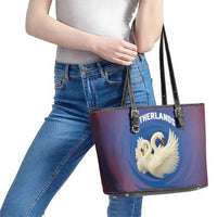 Netherlands Leather Tote Bag with Swan Couple Graphic and Dutch Flag in Gradient Red and Blue Design - Wonder Print Shop