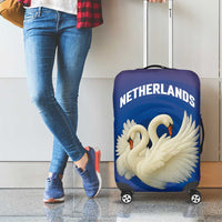 Netherlands Luggage Cover with Swan Couple Graphic and Dutch Flag in Gradient Red and Blue Design - Wonder Print Shop