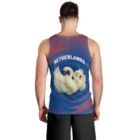 Netherlands Men Tank Top with Swan Couple Graphic and Dutch Flag in Gradient Red and Blue Design - Wonder Print Shop