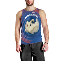 Netherlands Men Tank Top with Swan Couple Graphic and Dutch Flag in Gradient Red and Blue Design - Wonder Print Shop