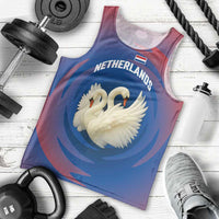 Netherlands Men Tank Top with Swan Couple Graphic and Dutch Flag in Gradient Red and Blue Design - Wonder Print Shop