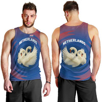 Netherlands Men Tank Top with Swan Couple Graphic and Dutch Flag in Gradient Red and Blue Design - Wonder Print Shop