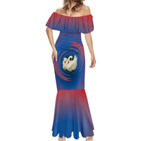 Netherlands Mermaid Dress with Swan Couple Graphic and Dutch Flag in Gradient Red and Blue Design - Wonder Print Shop