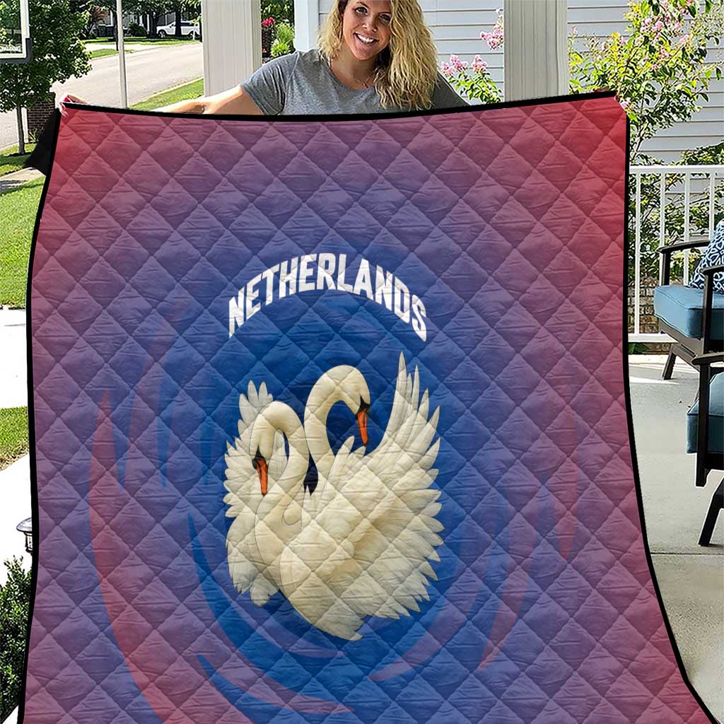 Netherlands Quilt with Swan Couple Graphic and Dutch Flag in Gradient Red and Blue Design - Wonder Print Shop