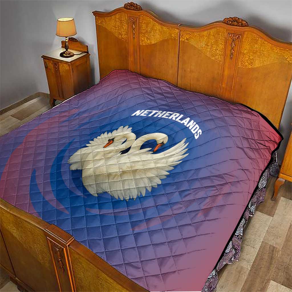 Netherlands Quilt with Swan Couple Graphic and Dutch Flag in Gradient Red and Blue Design - Wonder Print Shop