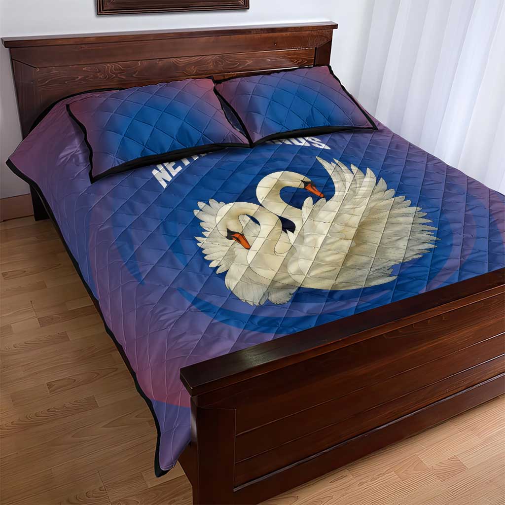 Netherlands Quilt Bed Set with Swan Couple Graphic and Dutch Flag in Gradient Red and Blue Design - Wonder Print Shop