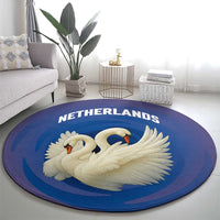 Netherlands Round Carpet with Swan Couple Graphic and Dutch Flag in Gradient Red and Blue Design - Wonder Print Shop