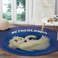 Netherlands Round Carpet with Swan Couple Graphic and Dutch Flag in Gradient Red and Blue Design - Wonder Print Shop
