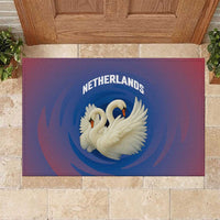 Netherlands Rubber Doormat with Swan Couple Graphic and Dutch Flag in Gradient Red and Blue Design - Wonder Print Shop