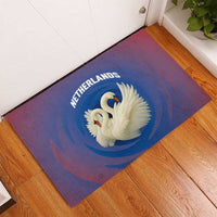 Netherlands Rubber Doormat with Swan Couple Graphic and Dutch Flag in Gradient Red and Blue Design - Wonder Print Shop