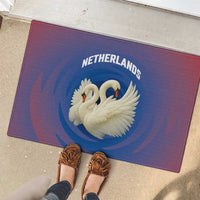 Netherlands Rubber Doormat with Swan Couple Graphic and Dutch Flag in Gradient Red and Blue Design - Wonder Print Shop