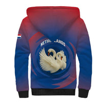 Netherlands Sherpa Hoodie with Swan Couple Graphic and Dutch Flag in Gradient Red and Blue Design - Wonder Print Shop