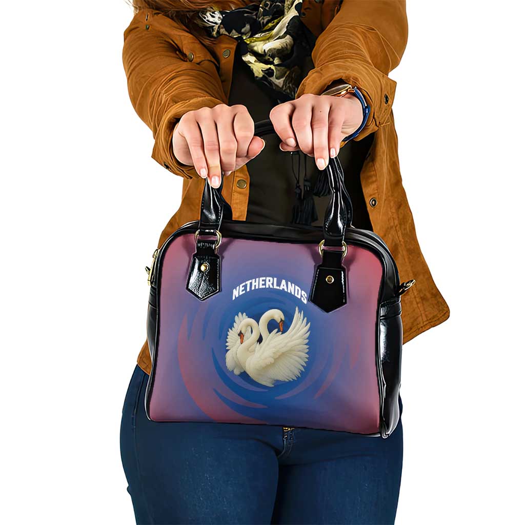 Netherlands Shoulder Handbag with Swan Couple Graphic and Dutch Flag in Gradient Red and Blue Design - Wonder Print Shop