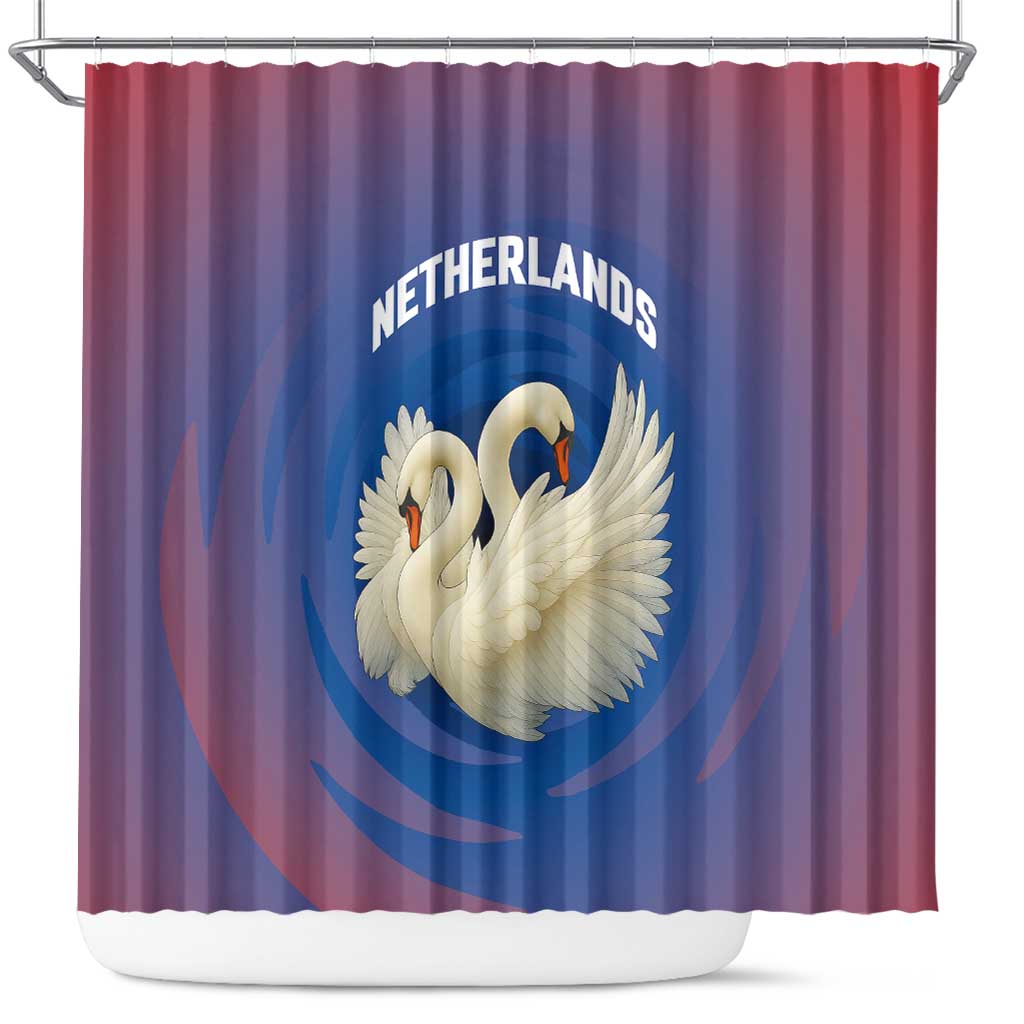Netherlands Shower Curtain with Swan Couple Graphic and Dutch Flag in Gradient Red and Blue Design - Wonder Print Shop