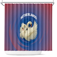 Netherlands Shower Curtain with Swan Couple Graphic and Dutch Flag in Gradient Red and Blue Design - Wonder Print Shop